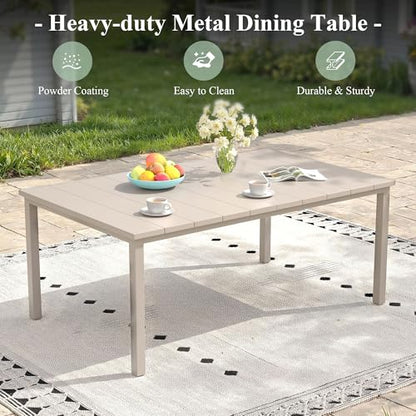 ARKOST Outdoor Dining Set for 6, 63" Outdoor Dining Table with Umbrella Hole and Padded Textilene Patio Swivel Chairs, 7 Pieces Patio Table and Chairs Set for Garden Backyard, Sandshell