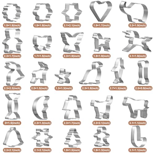 GWHOLE 26 Pcs Cookie Cutter Set, Mini Animal Unicorn Classic Shape Cookie Cutters for Kids Christmas Winter Holiday