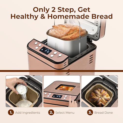 Rosewill 25-in-1 Automatic Bread Maker Machine with 3 Loaf Size up to 2 Lb, 700W High Power Dual Heater with BPA-Free Nonstick Coating Pan, Max 15 Hours Delay Timer, Low Noise, Cinnamon