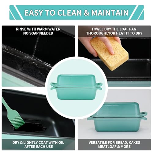 Blisswave Cast Iron Bread Pan with Lid - 2-in-1 Dual Set, Includes 2 Bread Mats - Bread Baking Pan for Homemade Bread, Cakes, Patties - Even Heating - 2-Piece Set (Lake Blue)