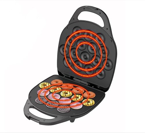 Mini donut maker, 1400w donut maker, can make 16 donuts, double-sided heating, non-stick pan, suitable for family gatherings, dessert making for couples, dessert shop black