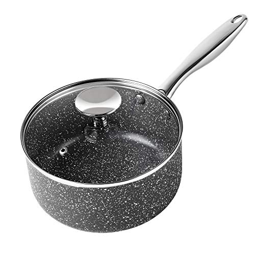MICHELANGELO Sauce Pan with Lid, 3 Quart Saucepan with Lid Nonstick Small Pot, Granite Sauce Pan with Stainless Steel Handle, 3 Qt Saucepan Induction Compatible