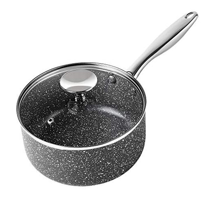 MICHELANGELO Sauce Pan with Lid, 3 Quart Saucepan with Lid Nonstick Small Pot, Granite Sauce Pan with Stainless Steel Handle, 3 Qt Saucepan Induction Compatible