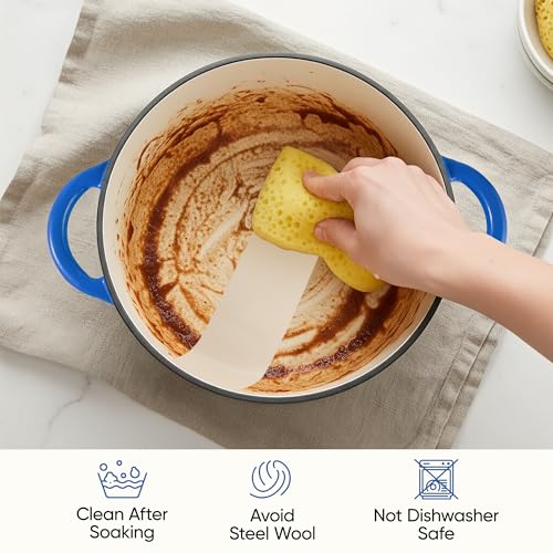 6 Quart Dutch Oven Pot with Lid, Non Stick Enameled Cast Iron Dutch Oven for Bread Baking, Heavy-Duty, Oven Safe Ceramic Cookware Up to 500°F for Baking, Braising, Stews, Roasting, Blue