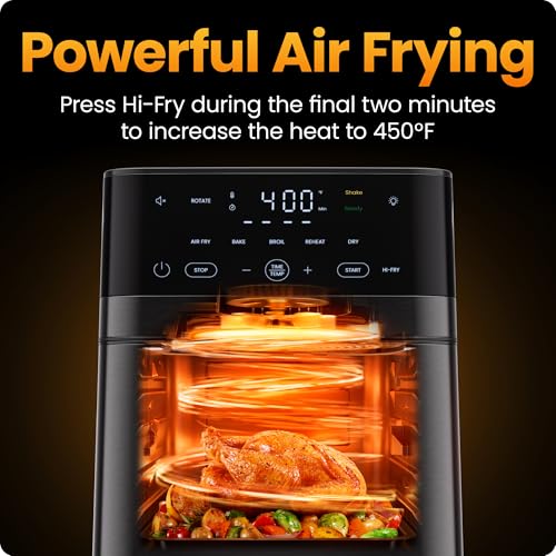 Chefman Air Fryer 6-in-1, XL 14-Quart Multifunctional Airfryer with Touchscreen Controls, Rotisserie, Food Dehydrator, Convection Oven, Bake, Broil, and Reheat Functions, Windowed Door – Black