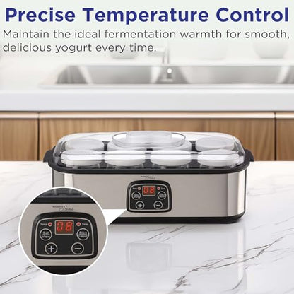 Culinary Chef Series MAGNAVOX HOME, Ultimate Probiotic Yogurt Maker with Adjustable Time & Temp Control - Make Trillions of Live Probiotics with 8 GLASS JARS - Greek Yogurt Maker