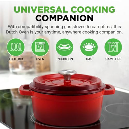 NutriChef Enameled Cast Iron Dutch Oven – 5 QT Pot with Lid, Cooking Pot with Moisture-Sealing Lid for Bread Baking, Stews, Braising, Roasting, Marinating & Slow Cooking – Oven Safe Up to 500°F