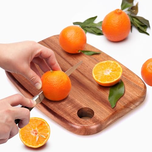Gtencemen Small Acacia Wood Cutting Boards for Kitchen with Hanging – Medium Wooden Cutting Board for Vegetables, Fruit, Bread, Meat, Cheese, Charcuterie - BPA Free, 10" x 8"