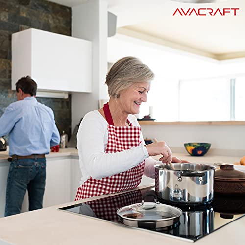 AVACRAFT Stainless Steel Stockpot with Glass Strainer Lid, 6 Quart Stock Pot, Soup & Saucepan Cookware, Side Spouts, Multipurpose, Induction Pan, (5-Ply Capsule Bottom, 6QT)