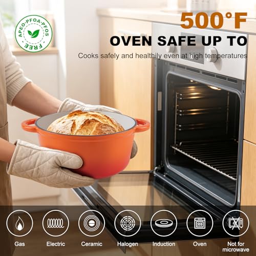 WOKINS Enameled Cast Iron Dutch Oven - 7QT Pot with Lid,Oven Safe to 500°F,Heavy-Duty Cookware for Sourdough Bread Baking,Braising,Stews,Roasting Orange