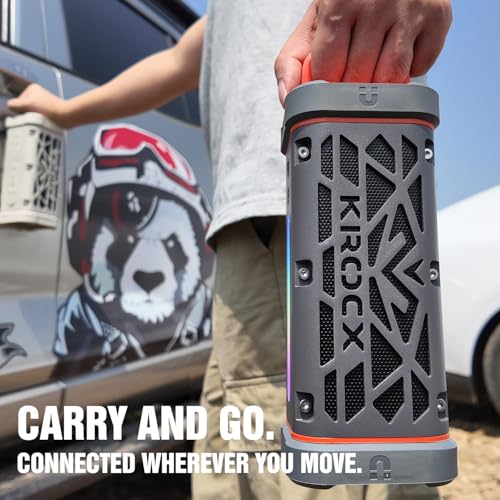 KROCX TRAVOR Magnetic Bluetooth Speaker, 45W Rugged All-Aluminum Outdoor Portable Speaker, BassUp, IP68 Waterproof Wireless Speaker for Golf Cart, Camping, Beach, TWS, 25H Playtime, Meteorite Gray