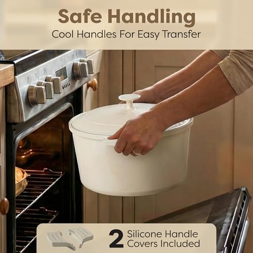 Gotham Steel 5 Qt Dutch Oven Pot with Lid, Nonstick Ceramic Dutch Oven Stock Pot, 10 in 1 Cooking Pot & Dutch Oven for Bread Baking, Lightweight Oven & Dishwasher Safe – Cream