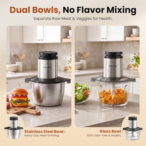Food Processor with 2 Bowls (8 Cup+8 Cup), 2-Speed Electric Food Chopper