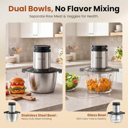 Food Processor with 2 Bowls (8 Cup+8 Cup), 2-Speed Electric Food Chopper