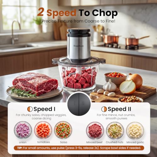 Food Processor with 2 Bowls (8 Cup+8 Cup), 2-Speed Electric Food Chopper