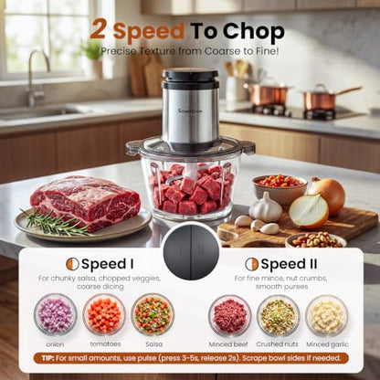 Food Processor with 2 Bowls (8 Cup+8 Cup), 2-Speed Electric Food Chopper