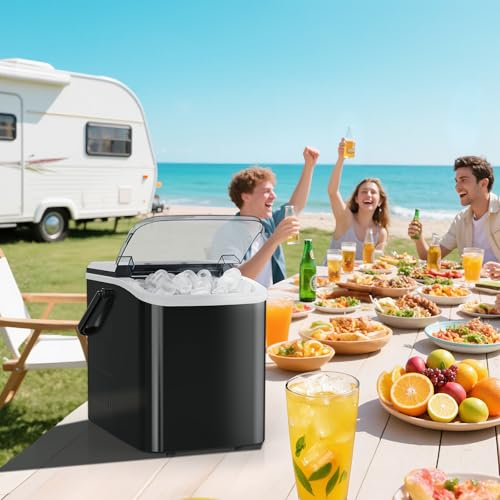 OLIXIS Countertop Ice Maker Machine with Handle, Auto-Cleaning Portable Ice Maker with Basket & Scoop, 26lbs in 24Hrs & 9 Cubes in 6 Mins, 2 Cube Sizes, for Home Party Camping RV, Black