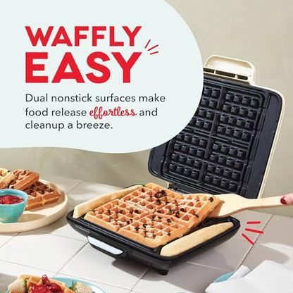 DASH No-Drip Waffle Maker - Four Waffle Molds, Nonstick Waffle Iron with Quick Heat-Up, Nonstick Surface - Perfect Waffle Maker for Kids and Families, Just Add Batter