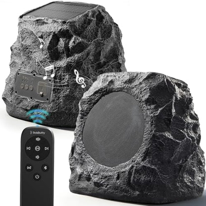 Upgraded Outdoor Rock Speaker 60W Deep Bass Multi-Sync up to 100Pcs, Remote Control, IPX7 Waterproof Solar-Powered Bluetooth Speaker Perfect for Pool, Garden, Patio, Ideal for Music Lovers - 2 Packs
