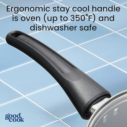 GoodCook Everyday Sauce Pan with Lid Ceramic Nonstick Aluminum Construction for Even Heating Non-Toxic PTFE & PFOA Free, 3-Quarts, Black