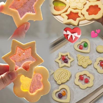 18 Pieces Metal Cookie Cutters, Stainless Steel Molds Flower Square Heart Round Star Shapes for Home Holiday Mother's Day