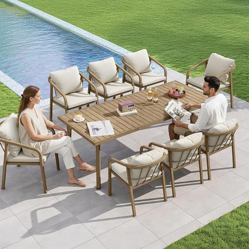 CikaCika 9-Piece Outdoor Dining Set, Aluminum Patio Table for 8, Brown