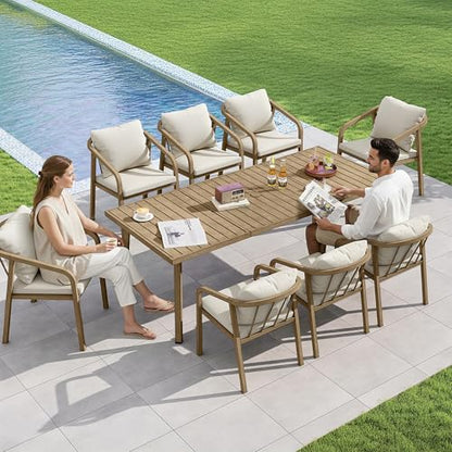 CikaCika 9-Piece Outdoor Dining Set, Aluminum Patio Table for 8, Brown
