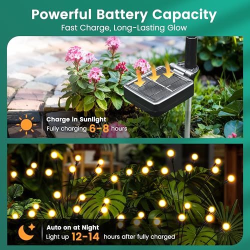 PATIOPIA Solar Garden Lights, LED Swaying Solar Lights Outdoor Waterproof, Warm White Firefly Outdoor Decorative Lights, Garden Decor, Yard, Patio, Pathway Decoration Gardening Gifts (2 Pack)