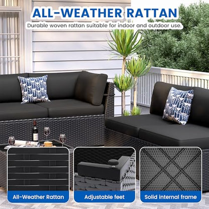 8 Piece Patio Furniture Set with 44” Fire Pit Table with Thickened Cushions