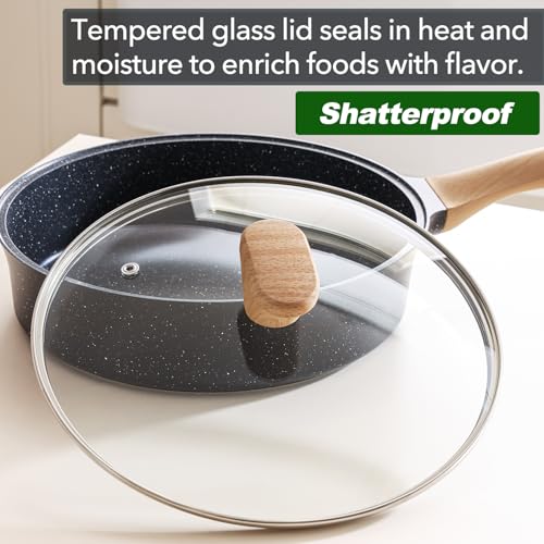 AnimoZest Nonstick Deep Frying Pan with Lid, 3.5 QT Swiss Granite Coating Sauté Pan, 10 Inch Healthy Non Stick Skillet Cooking Pan with Stay Cool Handles, PFOA Free, Induction Ready.