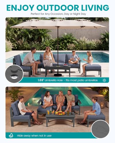 SERWALL 9 Pieces Patio Sofas, HDPE Outdoor Sectional Sofa Couch Set, Grey