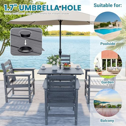 PamapicLife Dining Table Set, 5-Piece HDPE Outdoor Dining Set for 4, Gray