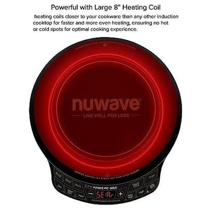 Nuwave Precision Induction Cooktop Gold, 12” Shatter-Resistant Ceramic Glass Surface, Large 8” Heating Coil, Portable, 96 Temp Settings 100°F to 575°F, 3 Wattage Settings 700, 900, and 1500 Watts