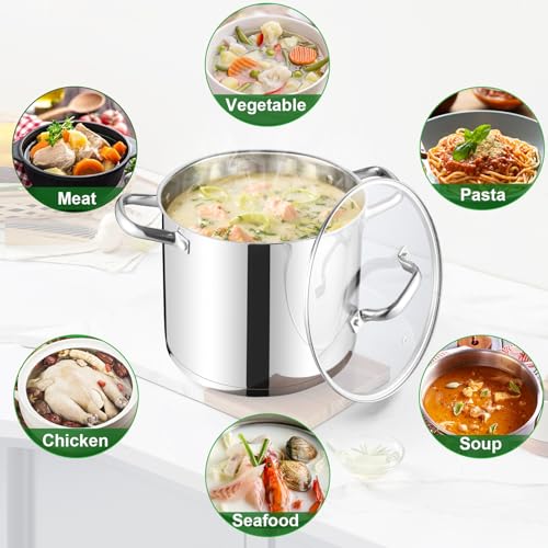 TeamFar 10QT Stock Pot, Stainless Steel Large Soup Cooking Pot & Lid with Tri-ply Bottom for Cooking/Boiling/Stewing, for Induction/Gas/Ceramic, Healthy & Heavy-Duty, Riveted Handles & Dishwasher Safe