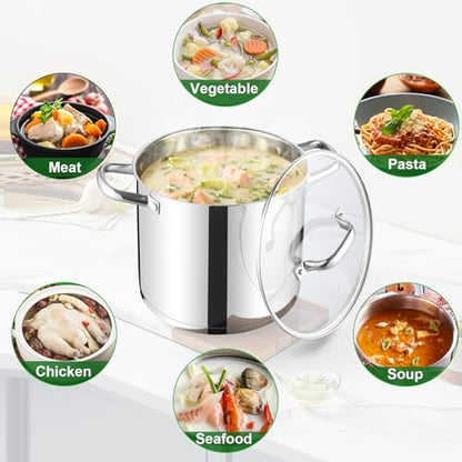 TeamFar 10QT Stock Pot, Stainless Steel Large Soup Cooking Pot & Lid with Tri-ply Bottom for Cooking/Boiling/Stewing, for Induction/Gas/Ceramic, Healthy & Heavy-Duty, Riveted Handles & Dishwasher Safe