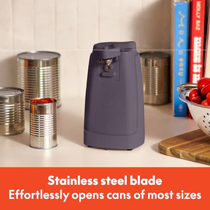 bella Electric Can Opener and Knife Sharpener, Removable Cutting Lever, Cord Storage, Stainless Steel Blade, Plum