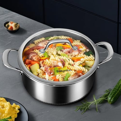 Bakoniion Hybrid Nonstick 5 QT Stockpot with Lid Two Handles, Stainless Steel Stockpot with Honeycomb Texture,Compatible with All Cooktops,Dishwasher and Oven Safe