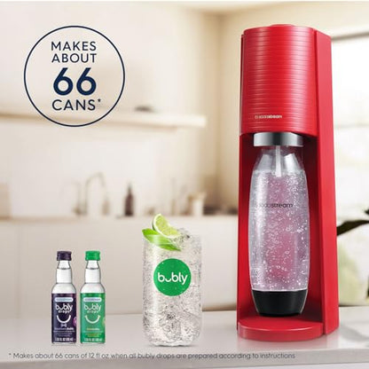 SodaStream Terra Sparkling Water Maker Bundle (Red), with CO2, Dishwasher Safe Bottles, and Bubly Drops Flavors