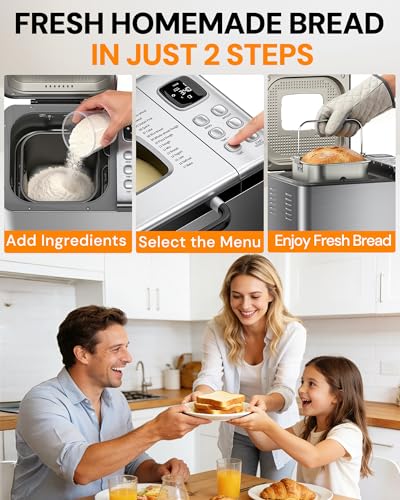 OSIPOTO Bread Maker, 2LB Stainless Steel Bread Machine, 17-in-1 Automatic Settings, Non-Stick Pan, Beginner-Friendly Controls, Easy to Clean, Low Noise, High Success Rate for Homemade Bread