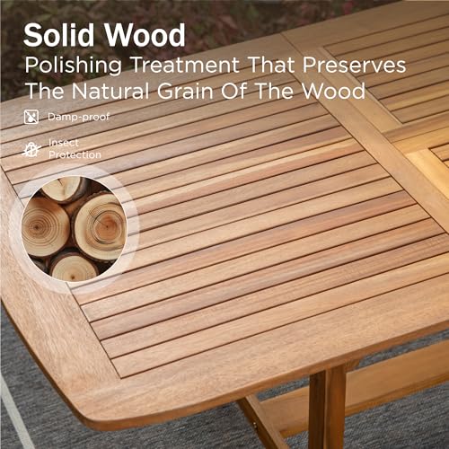 PHI VILLA 9 Pieces Acacia Wood Patio Dining Set for 8, Expandable Teak Dining Table & Wooden Chairs with Cushions, Farmhouse Dining Furniture Set for Outdoor Deck, Yard, Porch