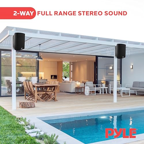 Pyle Waterproof Wall Mount Speaker System - 5.25 Inch Active + Passive Pair Wireless Bluetooth Compatible Indoor/Outdoor Stereo Sound Set with AUX IN - Pyle PDWR52BTBK (Black)