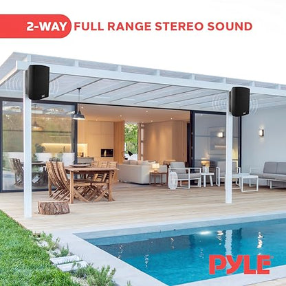 Pyle Waterproof Wall Mount Speaker System - 5.25 Inch Active + Passive Pair Wireless Bluetooth Compatible Indoor/Outdoor Stereo Sound Set with AUX IN - Pyle PDWR52BTBK (Black)