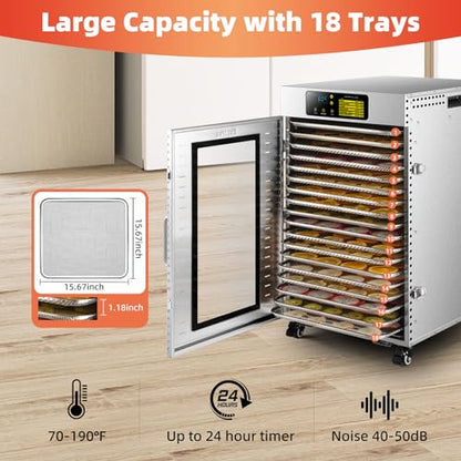 Septree 18-Tray Commercial Food Dehydrator, Full Stainless Steel Large