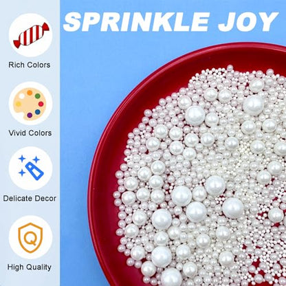 Sprinkles for Cake Decorating, 7.8oz White Pearl Sprinkles 4 Sizes Mix for Cake Cupcake Cookie Baking Donuts Ice Cream Toppings