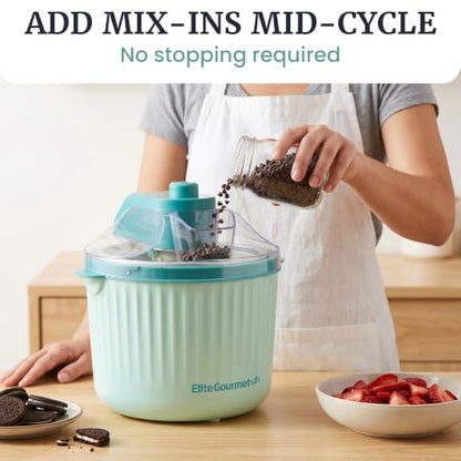 Elite Gourmet EIM1750 Self-Churning Electric 1Qt. Ice Cream Maker, Homemade Ice Cream, Gelato, Sorbet & Frozen Yogurt in Under 20 Minutes, No Ice or Salt Needed, 25+ Recipes Included, Mint
