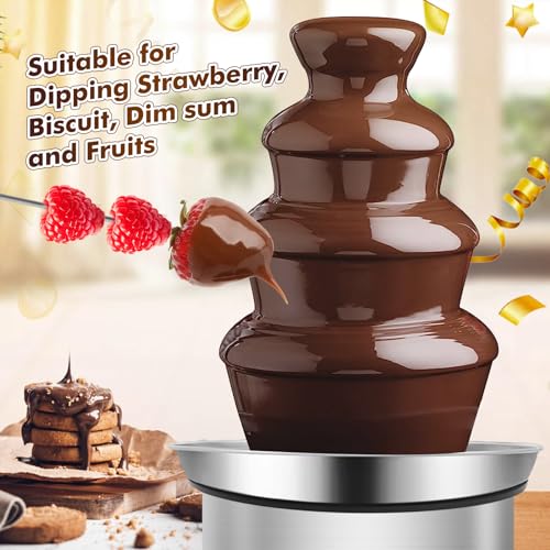 ZEVELOO Chocolate Fountain Machine Electric Chocolate Fondue Fountain Machine Stainless Steel 4-Pound Capacity for Chocolate Candy Butter Cheese (4-Tier)