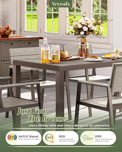 Vexwalx Outdoor Dining Set, Aluminum Dining Table Set for 6, Patio Table and Chairs Set (7-Piece, Gray)