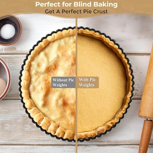 Targihoemt 9in Tart Pan and 1.1lb Ceramic Pie Weights Set, 1.1in Depth Non-Stick Quiche Pan, Removable Bottom Carbon Steel Pie Pan, Round Pizza Pan for Pies, Tarts and Quiches