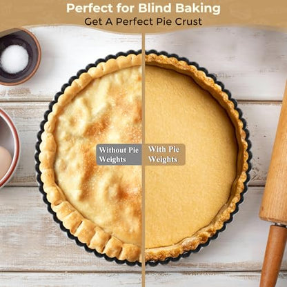 Targihoemt 9in Tart Pan and 1.1lb Ceramic Pie Weights Set, 1.1in Depth Non-Stick Quiche Pan, Removable Bottom Carbon Steel Pie Pan, Round Pizza Pan for Pies, Tarts and Quiches