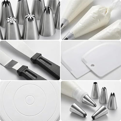 69 Pcs Cake Decorating Set- Includes Cake Stand Turntable,12 Icing Piping Tips Set, 50 Piping Bags, 3 Scrapers, 2 Frosting Spatulas and 1 couplers, Baking Supplies Kit for Home Bakers and Professional